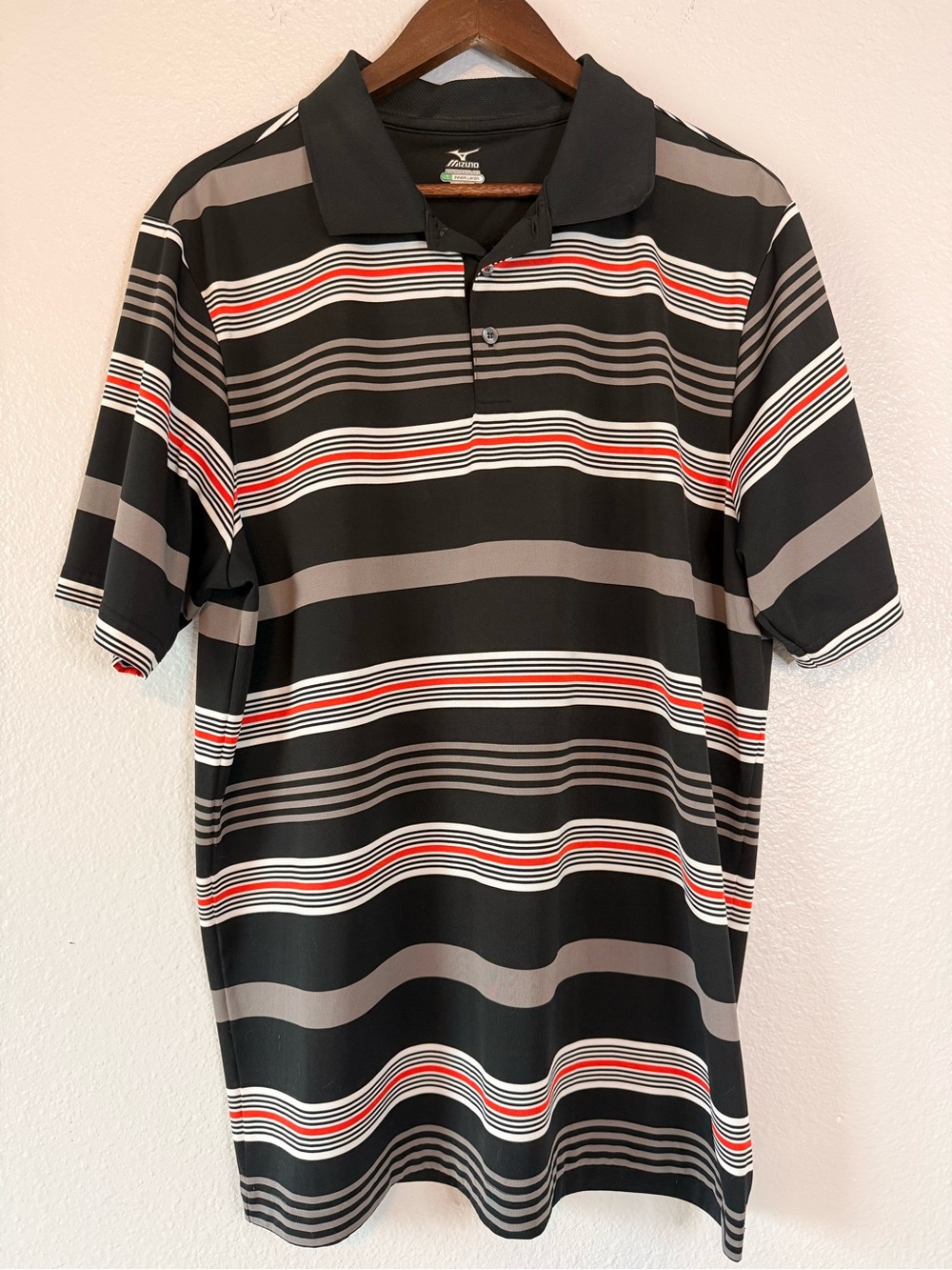 Mizuno Performance Layer Microclimate Black Striped Golf Polo Shirt Men’s Large